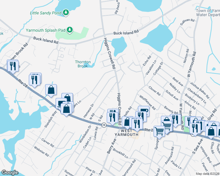map of restaurants, bars, coffee shops, grocery stores, and more near 79 North Road in Yarmouth