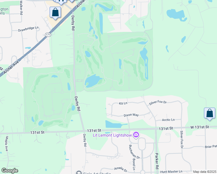 map of restaurants, bars, coffee shops, grocery stores, and more near 8 Ruffled Feathers Drive in Lemont