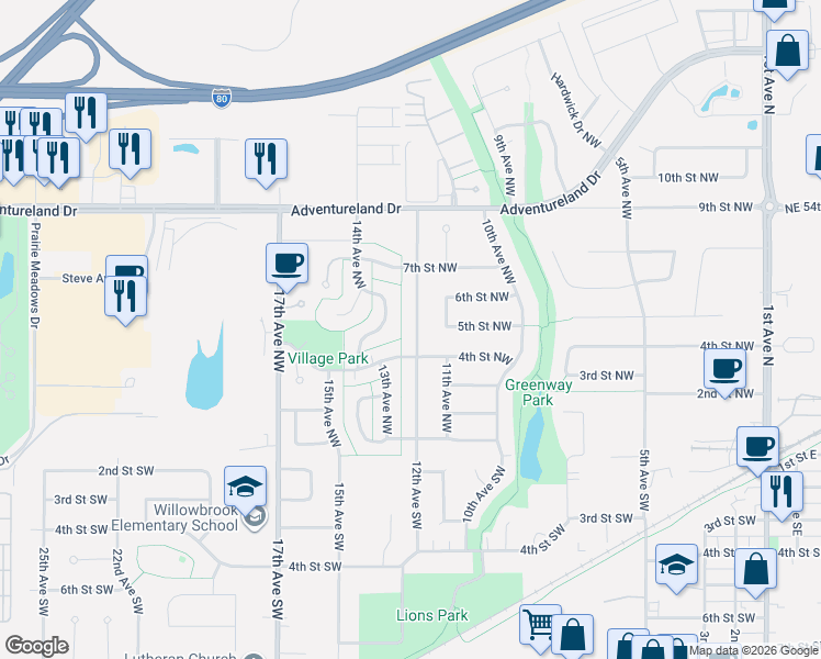 map of restaurants, bars, coffee shops, grocery stores, and more near 416 12th Avenue Northwest in Altoona
