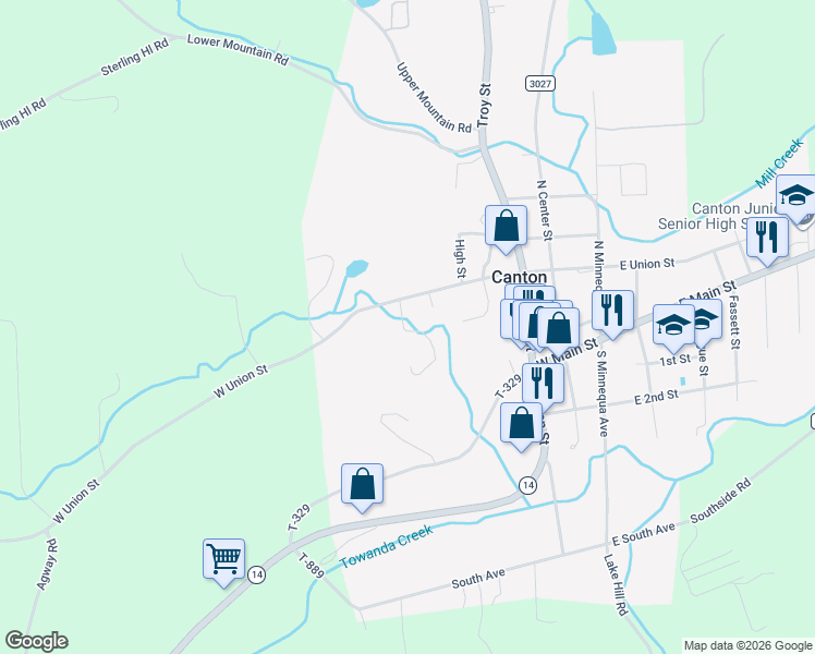 map of restaurants, bars, coffee shops, grocery stores, and more near 99 Twin Pine Lane in Canton