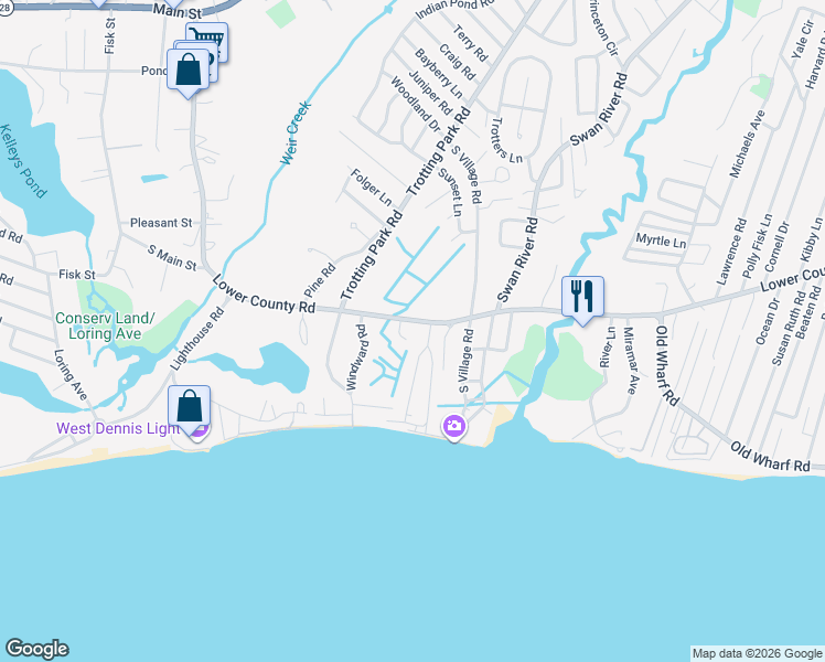map of restaurants, bars, coffee shops, grocery stores, and more near 4 Murphy Road in Dennis