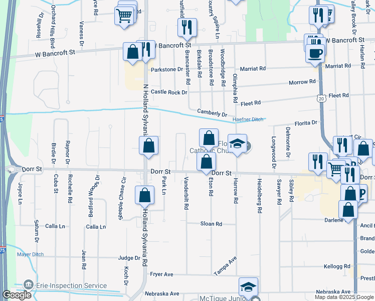 map of restaurants, bars, coffee shops, grocery stores, and more near 1722 Fielding Avenue in Toledo