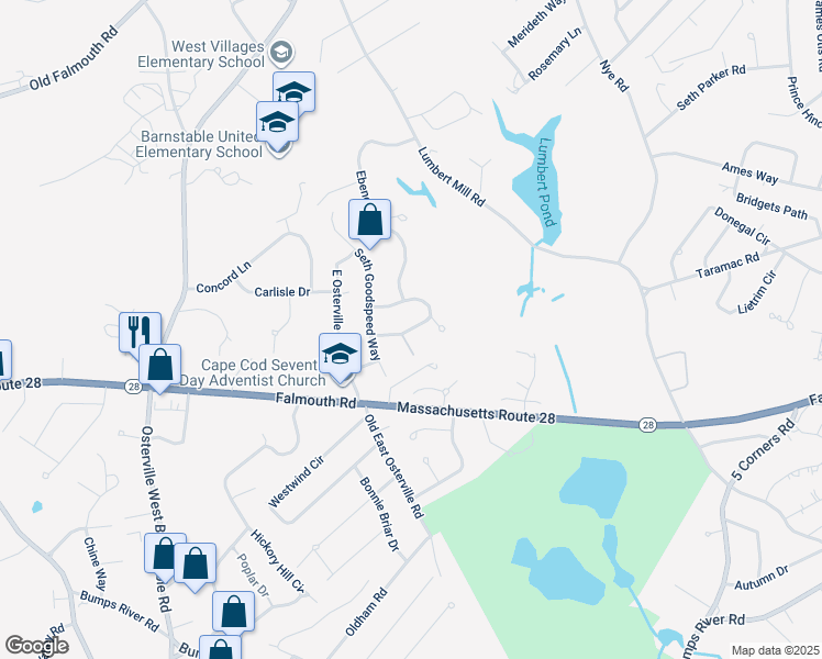 map of restaurants, bars, coffee shops, grocery stores, and more near 47 Rebecca Lane in Barnstable