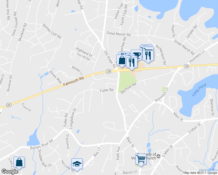 map of restaurants, bars, coffee shops, grocery stores, and more near 287 Fuller Road in Barnstable