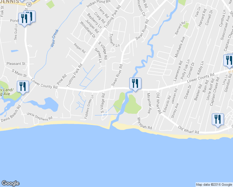 map of restaurants, bars, coffee shops, grocery stores, and more near 8 Polticki Road in Dennis