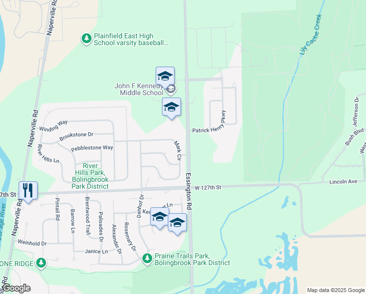 map of restaurants, bars, coffee shops, grocery stores, and more near 2132 Mark Circle in Bolingbrook