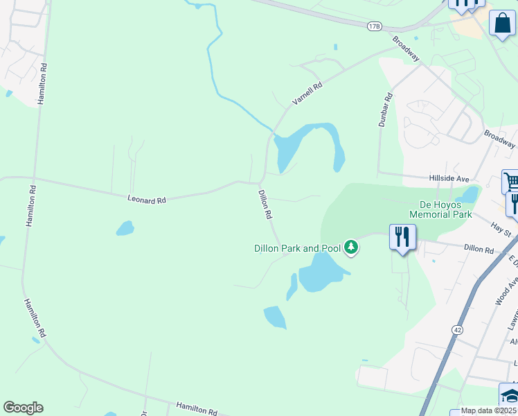 map of restaurants, bars, coffee shops, grocery stores, and more near 190 Dillon Road in Monticello