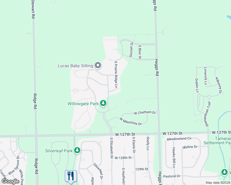 map of restaurants, bars, coffee shops, grocery stores, and more near 26325 W Old Orchard Trail in Plainfield