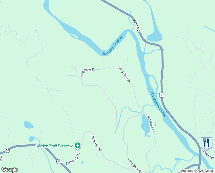 map of restaurants, bars, coffee shops, grocery stores, and more near 32 Long River Road in Sherman