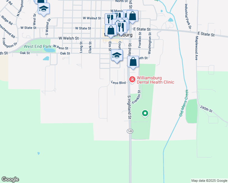 map of restaurants, bars, coffee shops, grocery stores, and more near 100-198 Sunnyslope Street in Williamsburg