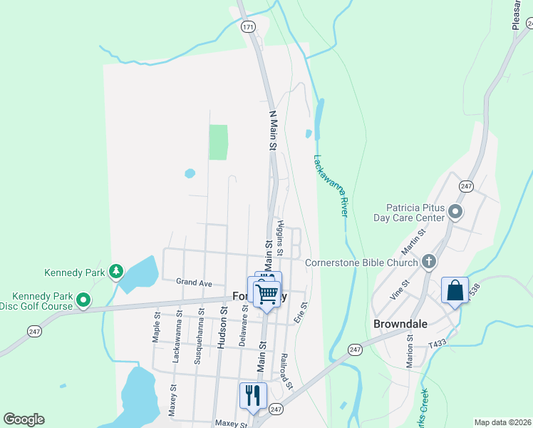 map of restaurants, bars, coffee shops, grocery stores, and more near 901 Upper Main Street in Forest City