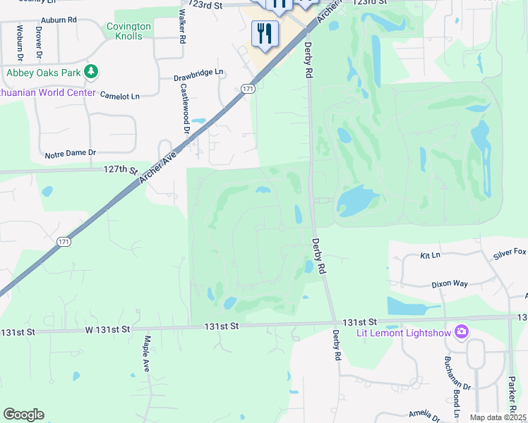 map of restaurants, bars, coffee shops, grocery stores, and more near 11 Lahinch in Lemont