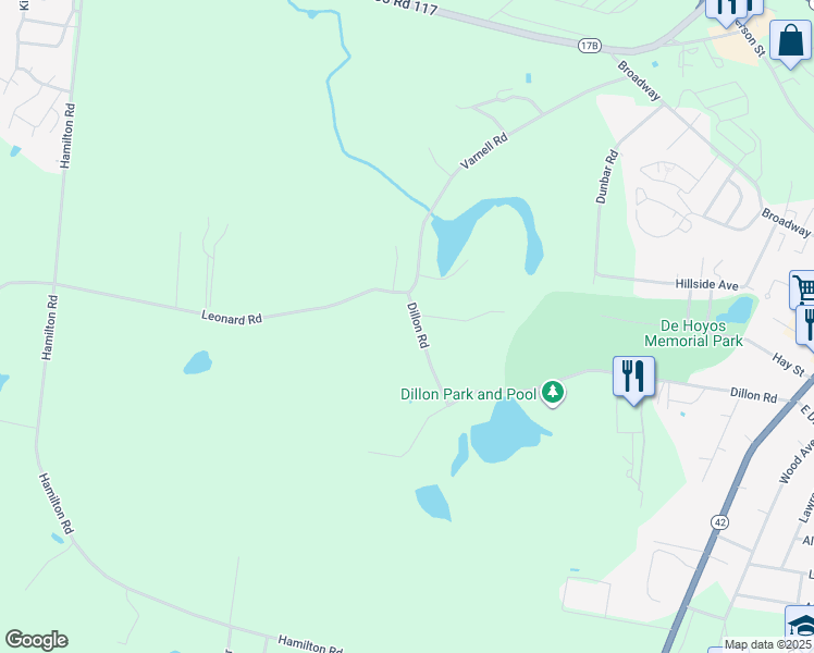 map of restaurants, bars, coffee shops, grocery stores, and more near 190 Dillon Road in Monticello