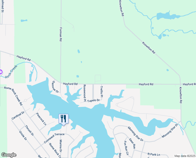 map of restaurants, bars, coffee shops, grocery stores, and more near 2500 Hayford Road in Roaming Shores