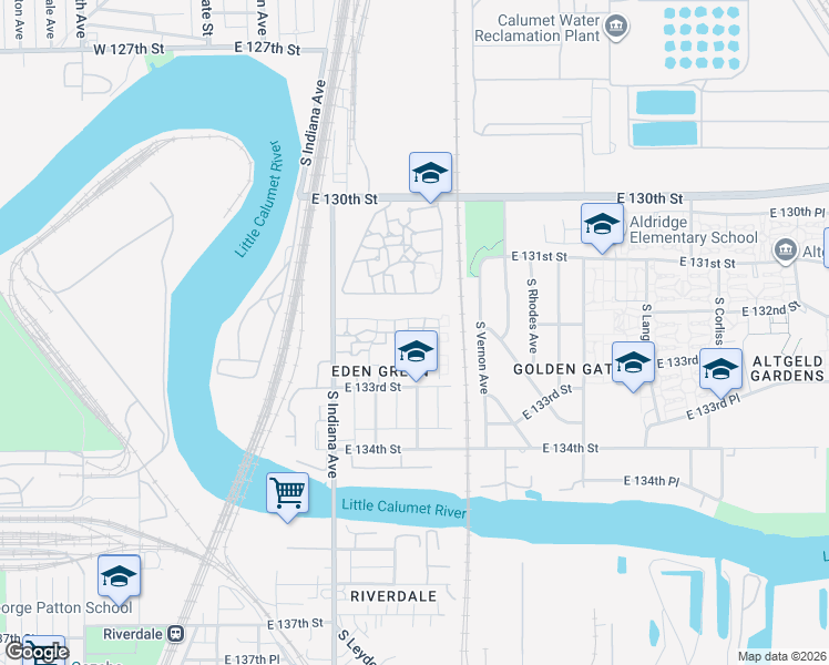 map of restaurants, bars, coffee shops, grocery stores, and more near 320 East 132nd Place in Riverdale