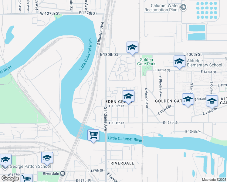 map of restaurants, bars, coffee shops, grocery stores, and more near 13215 South Indiana Avenue in Chicago