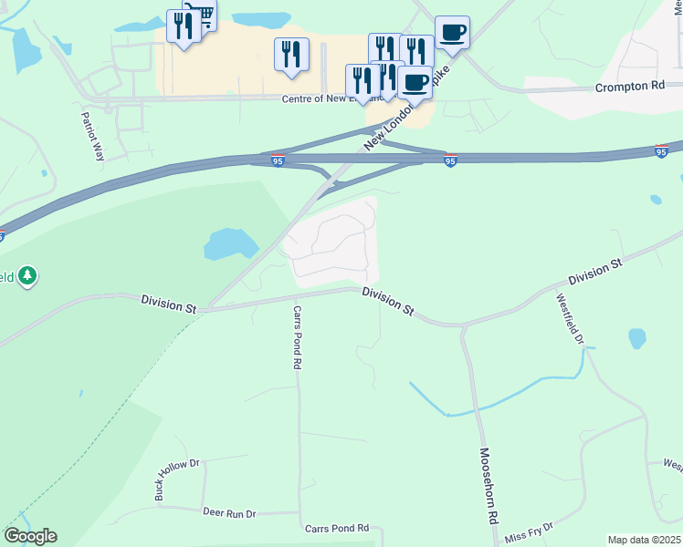 map of restaurants, bars, coffee shops, grocery stores, and more near 20 Pine Grove Lane in West Greenwich