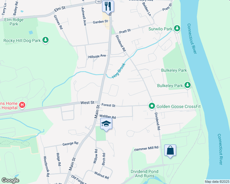 map of restaurants, bars, coffee shops, grocery stores, and more near 2 Stepney Circle in Rocky Hill