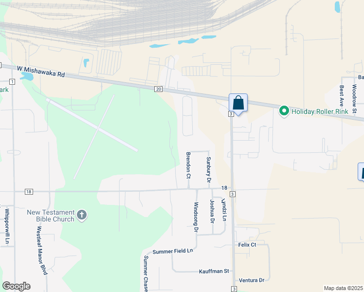 map of restaurants, bars, coffee shops, grocery stores, and more near 57835 Brendon Court in Elkhart