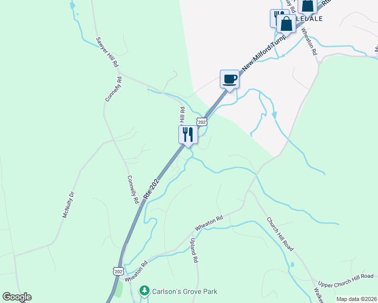 map of restaurants, bars, coffee shops, grocery stores, and more near 518 Litchfield Road in New Milford