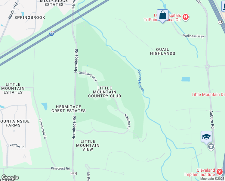 map of restaurants, bars, coffee shops, grocery stores, and more near 7925 Augusta Lane in Painesville