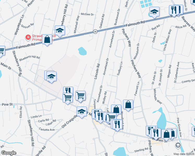 map of restaurants, bars, coffee shops, grocery stores, and more near 140 Lincoln Road in Barnstable