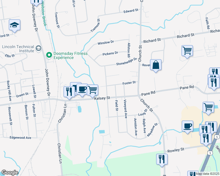 map of restaurants, bars, coffee shops, grocery stores, and more near 178 Orchard Avenue in Newington