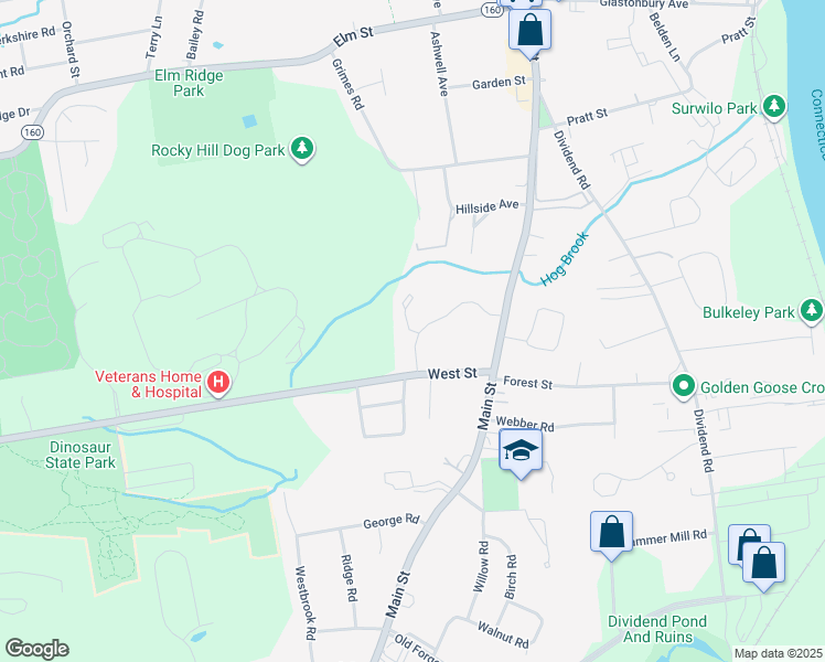 map of restaurants, bars, coffee shops, grocery stores, and more near 67 West Street in Rocky Hill