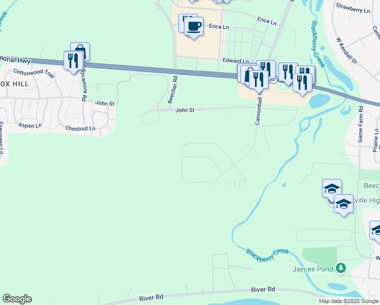 map of restaurants, bars, coffee shops, grocery stores, and more near 1031 South Carly Circle in Yorkville
