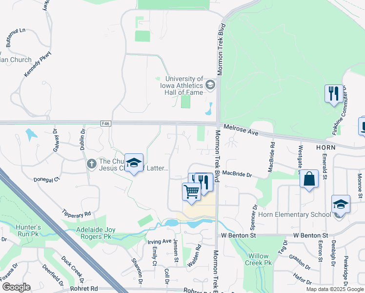 map of restaurants, bars, coffee shops, grocery stores, and more near 2606 Bartelt Road in Iowa City