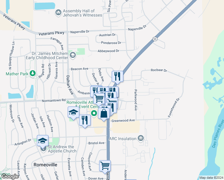 map of restaurants, bars, coffee shops, grocery stores, and more near in 