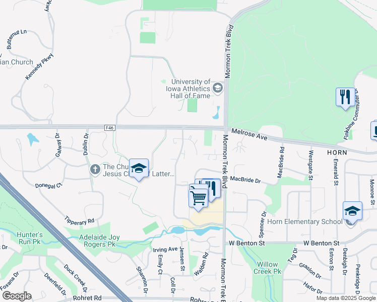 map of restaurants, bars, coffee shops, grocery stores, and more near 2606 Bartelt Road in Iowa City