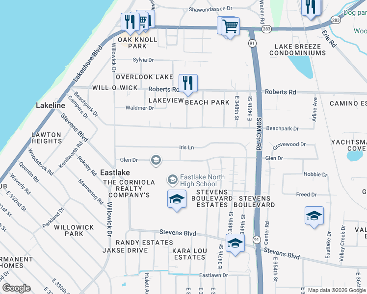 map of restaurants, bars, coffee shops, grocery stores, and more near in Willowick