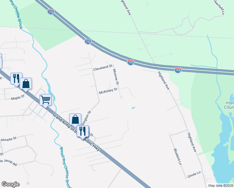map of restaurants, bars, coffee shops, grocery stores, and more near 1 Monroe Street in Westport