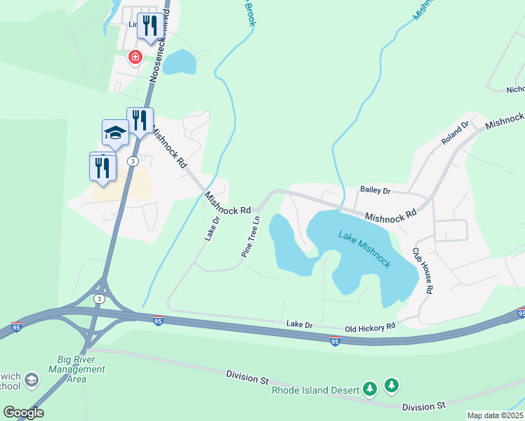 map of restaurants, bars, coffee shops, grocery stores, and more near 11 Pine Tree Lane in West Greenwich