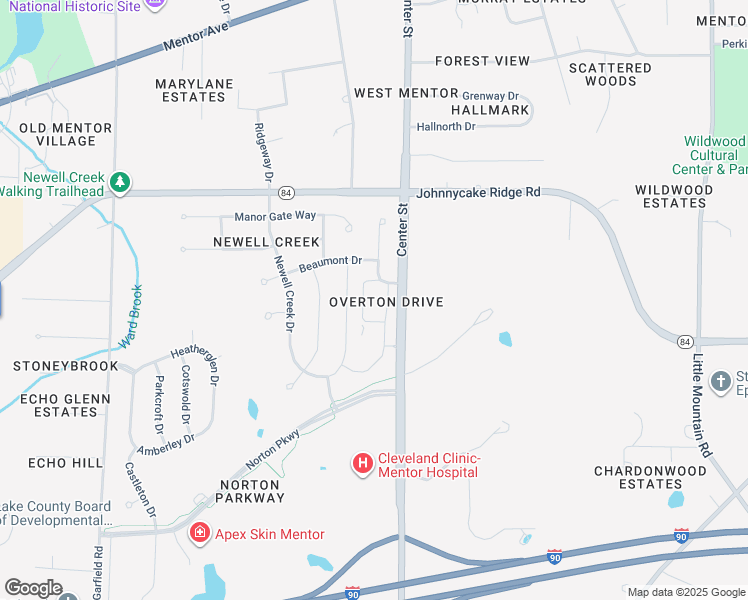 map of restaurants, bars, coffee shops, grocery stores, and more near 7900 Center Street in Mentor
