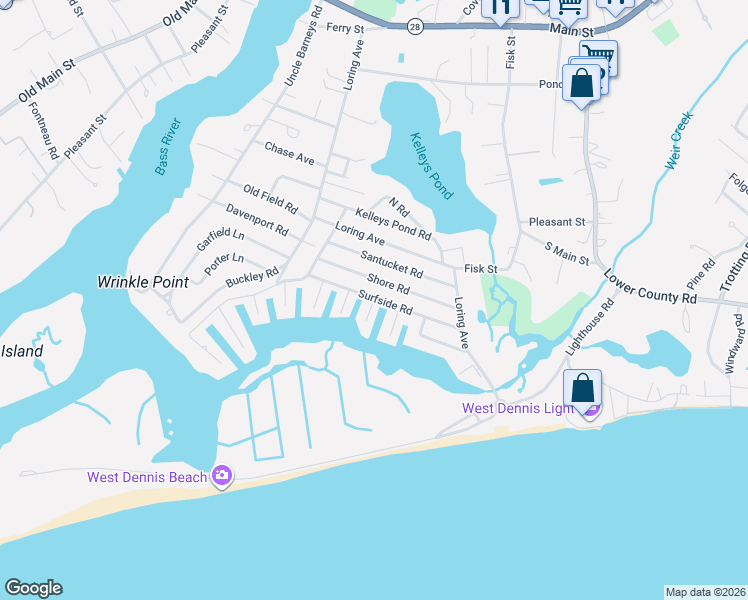 map of restaurants, bars, coffee shops, grocery stores, and more near 0 Port Way in Dennis