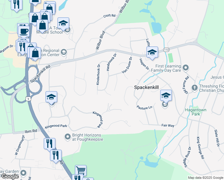 map of restaurants, bars, coffee shops, grocery stores, and more near 12 Holland Court in Poughkeepsie