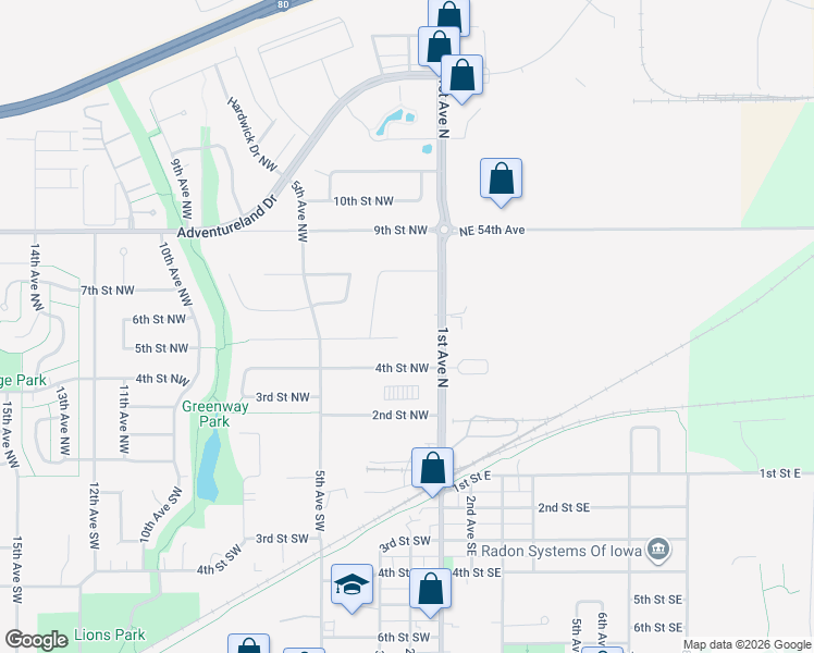 map of restaurants, bars, coffee shops, grocery stores, and more near 210 5th Street Northwest in Altoona