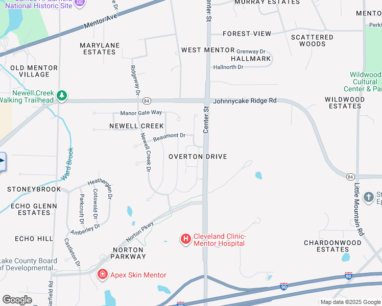 map of restaurants, bars, coffee shops, grocery stores, and more near 7900 Center Street in Mentor