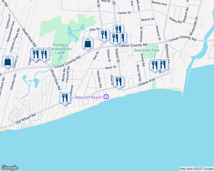 map of restaurants, bars, coffee shops, grocery stores, and more near 6 Carr Road in Dennis