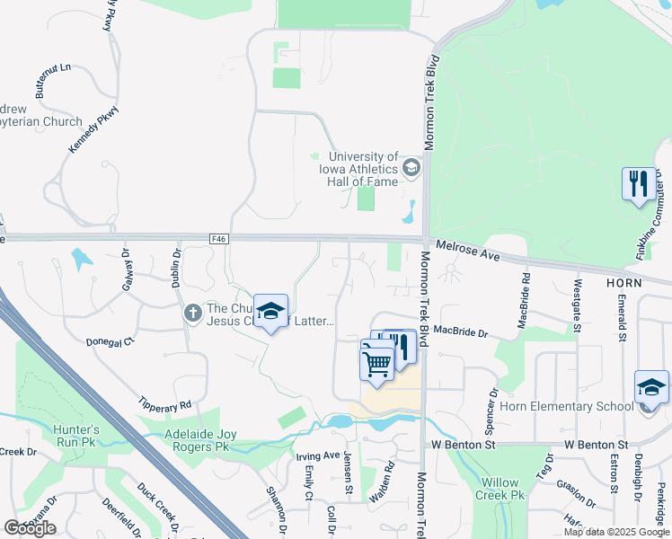 map of restaurants, bars, coffee shops, grocery stores, and more near 326 Willow Wind Place in Iowa City