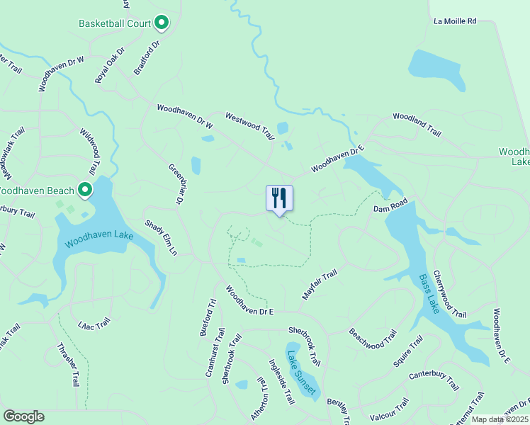 map of restaurants, bars, coffee shops, grocery stores, and more near 27 Woodhaven Drive East in Sublette