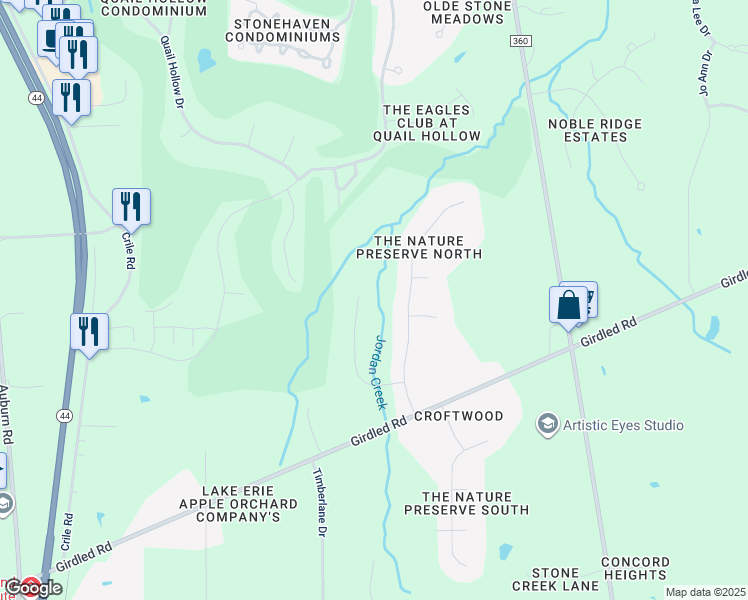 map of restaurants, bars, coffee shops, grocery stores, and more near 11447 Viceroy Street in Painesville