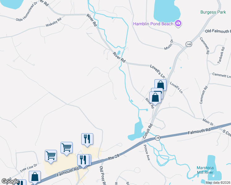 map of restaurants, bars, coffee shops, grocery stores, and more near 126 River Ridge Road in Barnstable