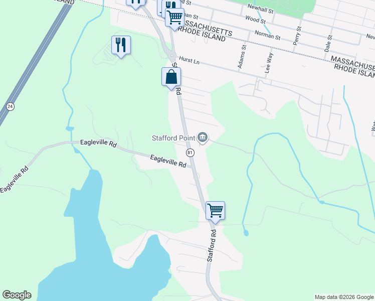 map of restaurants, bars, coffee shops, grocery stores, and more near 217 Stafford Road in Tiverton