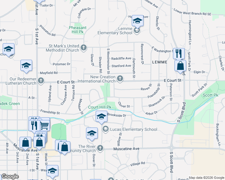 map of restaurants, bars, coffee shops, grocery stores, and more near 2904 Raven Street in Iowa City