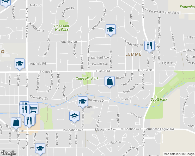 map of restaurants, bars, coffee shops, grocery stores, and more near 2904 Raven Street in Iowa City