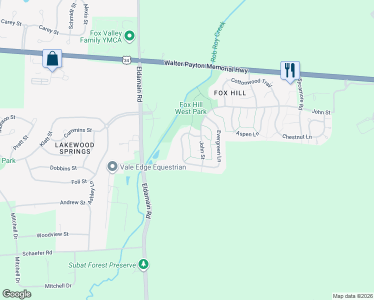 map of restaurants, bars, coffee shops, grocery stores, and more near 1318 Willow Way in Yorkville