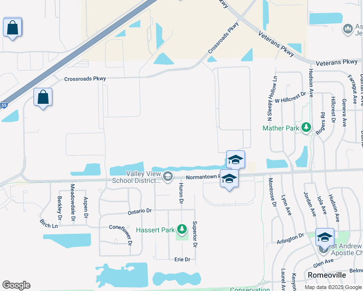 map of restaurants, bars, coffee shops, grocery stores, and more near 740 Pro Logis Parkway in Romeoville